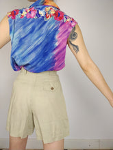 Load image into Gallery viewer, The Silk Canvas | Vintage flower floral pattern print silk sleeveless vest cami top blouse blue purple orange S
