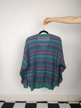 Load image into Gallery viewer, The Pattern Knit | Vintage green blue pink pattern knit sweater V-neck Paolo di Quinto L
