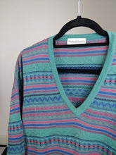 Load image into Gallery viewer, The Pattern Knit | Vintage green blue pink pattern knit sweater V-neck Paolo di Quinto L
