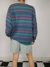 Load image into Gallery viewer, The Pattern Knit | Vintage green blue pink pattern knit sweater V-neck Paolo di Quinto L
