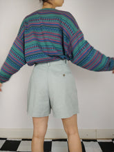 Load image into Gallery viewer, The Pattern Knit | Vintage green blue pink pattern knit sweater V-neck Paolo di Quinto L
