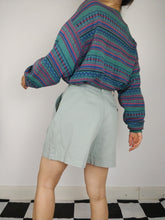 Load image into Gallery viewer, The Pattern Knit | Vintage green blue pink pattern knit sweater V-neck Paolo di Quinto L
