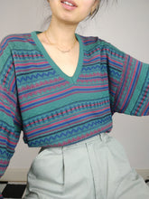 Load image into Gallery viewer, The Pattern Knit | Vintage green blue pink pattern knit sweater V-neck Paolo di Quinto L
