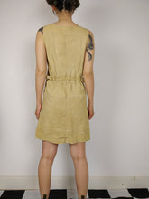 Load image into Gallery viewer, The Faux Suede | Vintage beige embroidery faux suede leather sleeveless mini dress S
