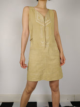Load image into Gallery viewer, The Faux Suede | Vintage beige embroidery faux suede leather sleeveless mini dress S
