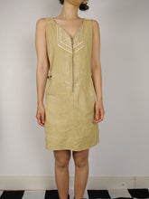 Load image into Gallery viewer, The Faux Suede | Vintage beige embroidery faux suede leather sleeveless mini dress S
