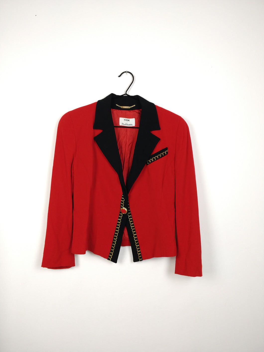 The Red Wool Blazer | Vintage 80s designer Chic de Renato Balestra red black gold blazer jacket S IT44