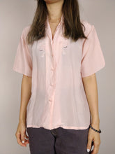 Load image into Gallery viewer, The Pink Silk | Vintage blouse shirt embroidery plain pink short sleeve S-M
