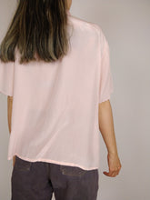 Load image into Gallery viewer, The Pink Silk | Vintage blouse shirt embroidery plain pink short sleeve S-M
