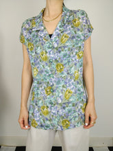 Load image into Gallery viewer, The Flower Romance | Vintage purple green floral flower print pattern blouse L
