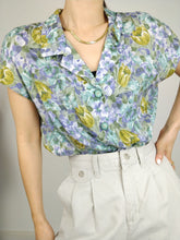 Load image into Gallery viewer, The Flower Romance | Vintage purple green floral flower print pattern blouse L
