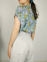 Load image into Gallery viewer, The Flower Romance | Vintage purple green floral flower print pattern blouse L
