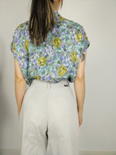 Load image into Gallery viewer, The Flower Romance | Vintage purple green floral flower print pattern blouse L
