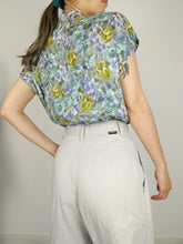 Load image into Gallery viewer, The Flower Romance | Vintage purple green floral flower print pattern blouse L
