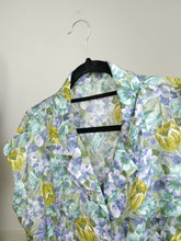 Load image into Gallery viewer, The Flower Romance | Vintage purple green floral flower print pattern blouse L
