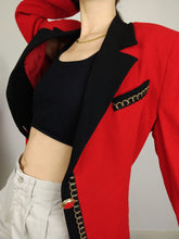 Load image into Gallery viewer, The Red Wool Blazer | Vintage 80s designer Chic de Renato Balestra red black gold blazer jacket S IT44
