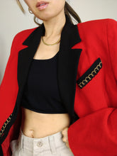 Load image into Gallery viewer, The Red Wool Blazer | Vintage 80s designer Chic de Renato Balestra red black gold blazer jacket S IT44
