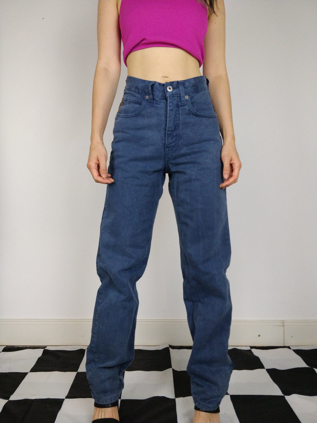 Der blaue Raybest | Vintage blaue Raybest Jeanshose mit hoher Taille und gerader Passform, XS-S