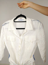 Lade das Bild in den Galerie-Viewer, Das Leinenkleid | Vintage Leinen weißes Midikleid Taillengürtel Trenchcoat S
