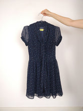 Load image into Gallery viewer, The Cute Navy | Preloved navy blue dress print abstract pattern mini tie collar XS
