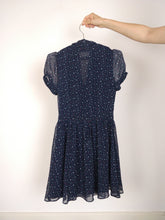 Load image into Gallery viewer, The Cute Navy | Preloved navy blue dress print abstract pattern mini tie collar XS
