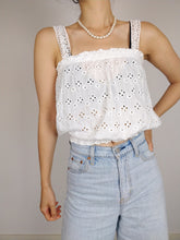 Load image into Gallery viewer, The White Embroidery Top | Vintage strap top cotton flower floral embroidery romantic feminine S
