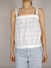 Load image into Gallery viewer, The White Embroidery Top | Vintage strap top cotton flower floral embroidery romantic feminine S
