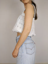 Load image into Gallery viewer, The White Embroidery Top | Vintage strap top cotton flower floral embroidery romantic feminine S
