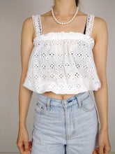 Load image into Gallery viewer, The White Embroidery Top | Vintage strap top cotton flower floral embroidery romantic feminine S
