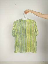 Load image into Gallery viewer, The Green Kiwi | Vintage blouse stripe pattern print green short sleeve M

