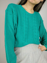 Load image into Gallery viewer, The Green Knit | Vintage sweater knit pullover cable knit pattern turquoise green S-M
