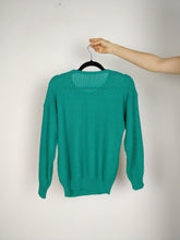 Load image into Gallery viewer, The Green Knit | Vintage sweater knit pullover cable knit pattern turquoise green S-M

