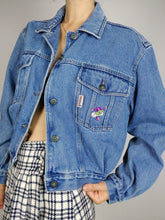 Load image into Gallery viewer, The Blossom Denim | Vintage blue cropped denim jeans jacket flower embroidery S

