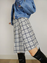 Load image into Gallery viewer, The White Tartan | Vintage wool white cream checker black blue tartan plaid school mid length wrap skirt S
