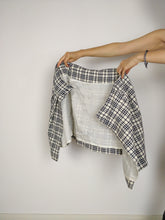 Load image into Gallery viewer, The White Tartan | Vintage wool white cream checker black blue tartan plaid school mid length wrap skirt S
