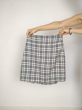 Load image into Gallery viewer, The White Tartan | Vintage wool white cream checker black blue tartan plaid school mid length wrap skirt S
