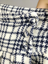 Load image into Gallery viewer, The White Tartan | Vintage wool white cream checker black blue tartan plaid school mid length wrap skirt S
