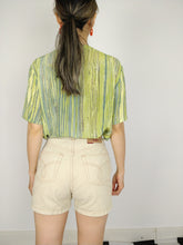 Load image into Gallery viewer, The Green Kiwi | Vintage blouse stripe pattern print green short sleeve M
