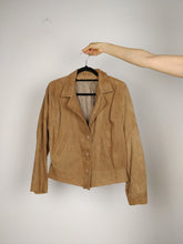 Load image into Gallery viewer, The Brown Suede Set | Vintage faux suede leather bomber jacket and high waist pencil skirt XS-S
