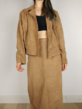 Load image into Gallery viewer, The Brown Suede Set | Vintage faux suede leather bomber jacket and high waist pencil skirt XS-S
