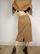 Load image into Gallery viewer, The Brown Suede Set | Vintage faux suede leather bomber jacket and high waist pencil skirt XS-S
