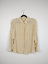 Load image into Gallery viewer, The Light Silk | Vintage silk blouse abstract print pattern light yellow long sleeve M
