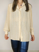 Load image into Gallery viewer, The Light Silk | Vintage silk blouse abstract print pattern light yellow long sleeve M
