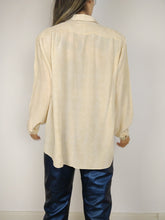 Load image into Gallery viewer, The Light Silk | Vintage silk blouse abstract print pattern light yellow long sleeve M
