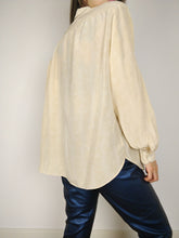 Load image into Gallery viewer, The Light Silk | Vintage silk blouse abstract print pattern light yellow long sleeve M
