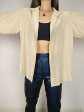 Load image into Gallery viewer, The Light Silk | Vintage silk blouse abstract print pattern light yellow long sleeve M

