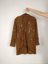 Load image into Gallery viewer, The Suede Lines | Vintage real suede leather jacket shiny line pattern coat brown S-M
