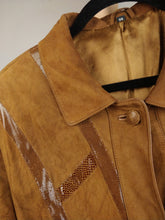 Load image into Gallery viewer, The Suede Lines | Vintage real suede leather jacket shiny line pattern coat brown S-M
