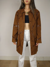 Load image into Gallery viewer, The Suede Lines | Vintage real suede leather jacket shiny line pattern coat brown S-M
