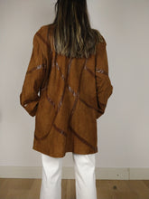 Load image into Gallery viewer, The Suede Lines | Vintage real suede leather jacket shiny line pattern coat brown S-M
